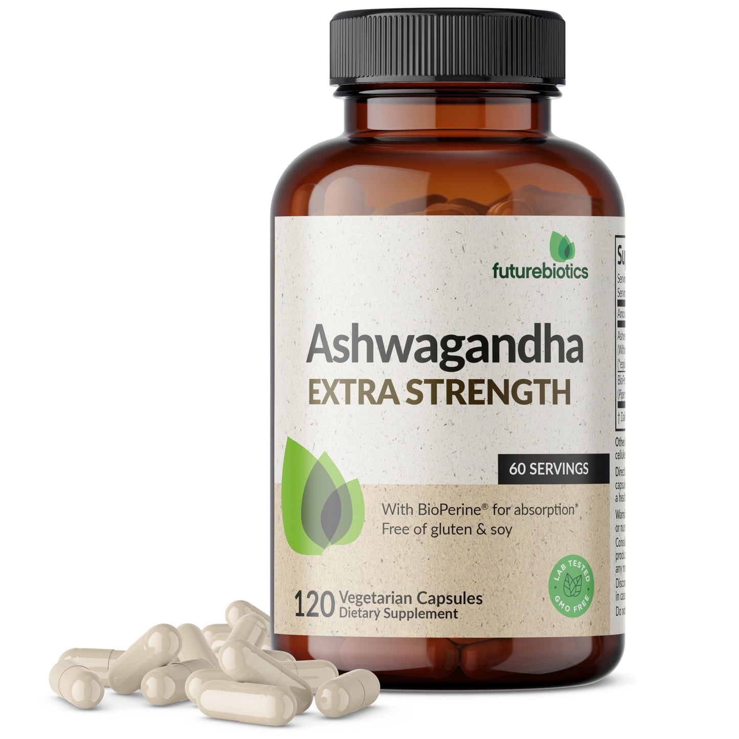 Futurebiotics Ashwagandha Extra Strength Stress & Mood Support 100 Capsules | Vegetarian, Non-GMO, Gluten-FREE, Soy-FREE, BioPerine for High Absorption