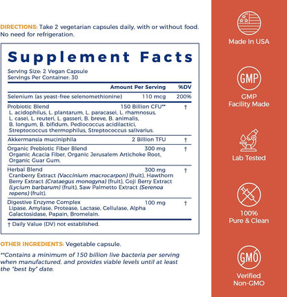 NewRhythm Probiotics for Men, with Prebiotics, Selenium, Digestive Enzymes, Akkermansia Muciniphila, Cranberry Extract, 150 Billion CFU, Digestive, Colon, Immune, Men's Health, 60 Vegan Caps
