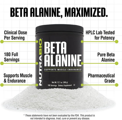 NutraBio Beta Alanine Pre-Workout Supplement - Beta Alanine Powder- 360g Powder