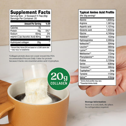 Bulletproof Unflavored Collagen Peptides Powder, 20g Grass-Fed Collagen Protein and Amino Acids for Skin, Bones and Joints, 17.6 Ounces