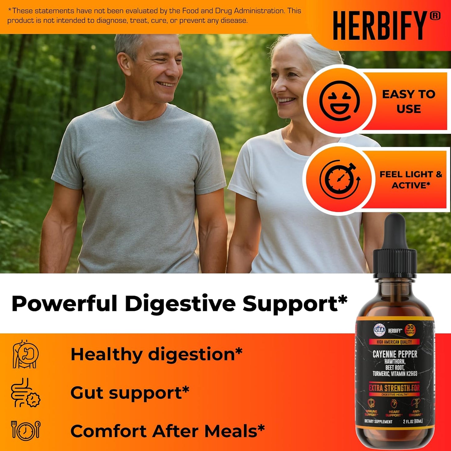 HERBIFY Cayenne Pepper Drops - Immune Support Supplement - Detox & Digestion Support - Cayenne Pepper Hawthorn Beet Root Turmeric Vitamin K2 D3 - Energy Supplements Extract - 2 Fl Oz - Made in USA