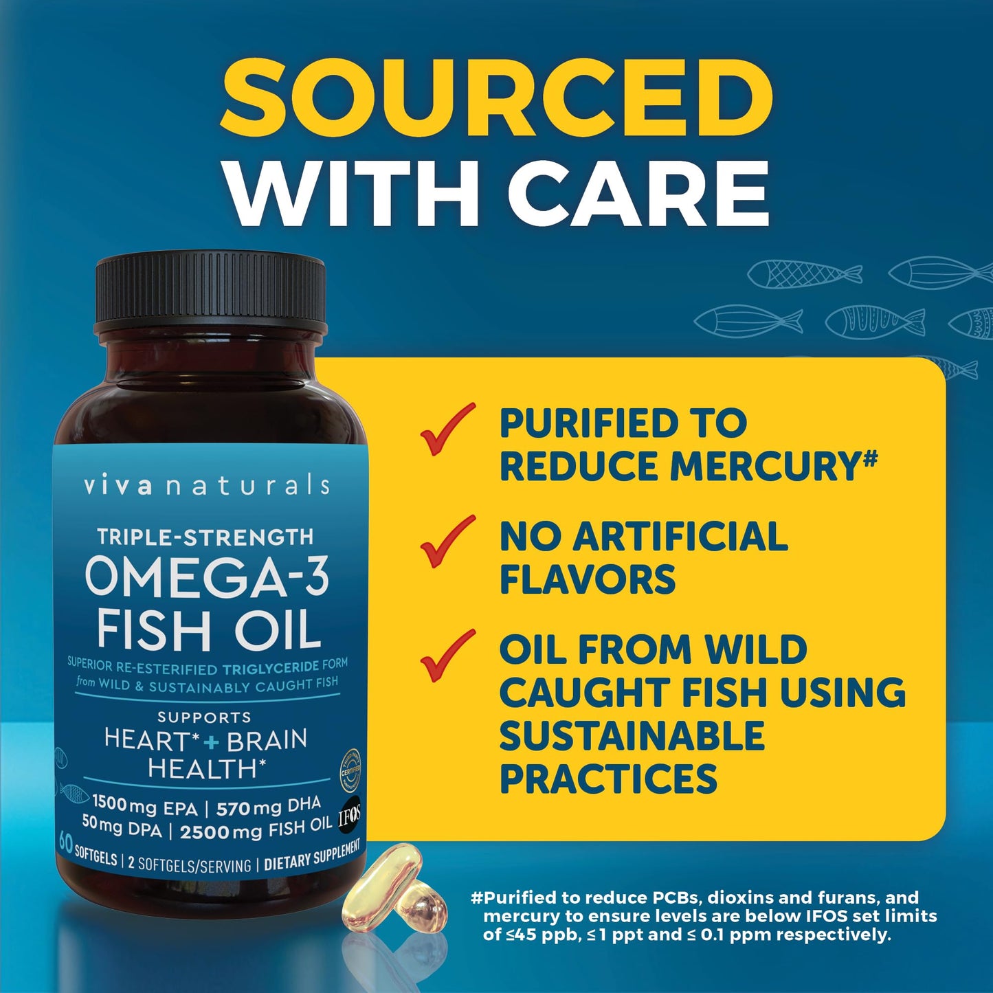 Omega 3 Fish Oil Supplement for Women and Men - 2500 mg Triple Strength Fish Oil per Serving with Omega 3 Fatty Acids Including EPA, DHA DPA - 180 Pescatarian-Friendly Softgels