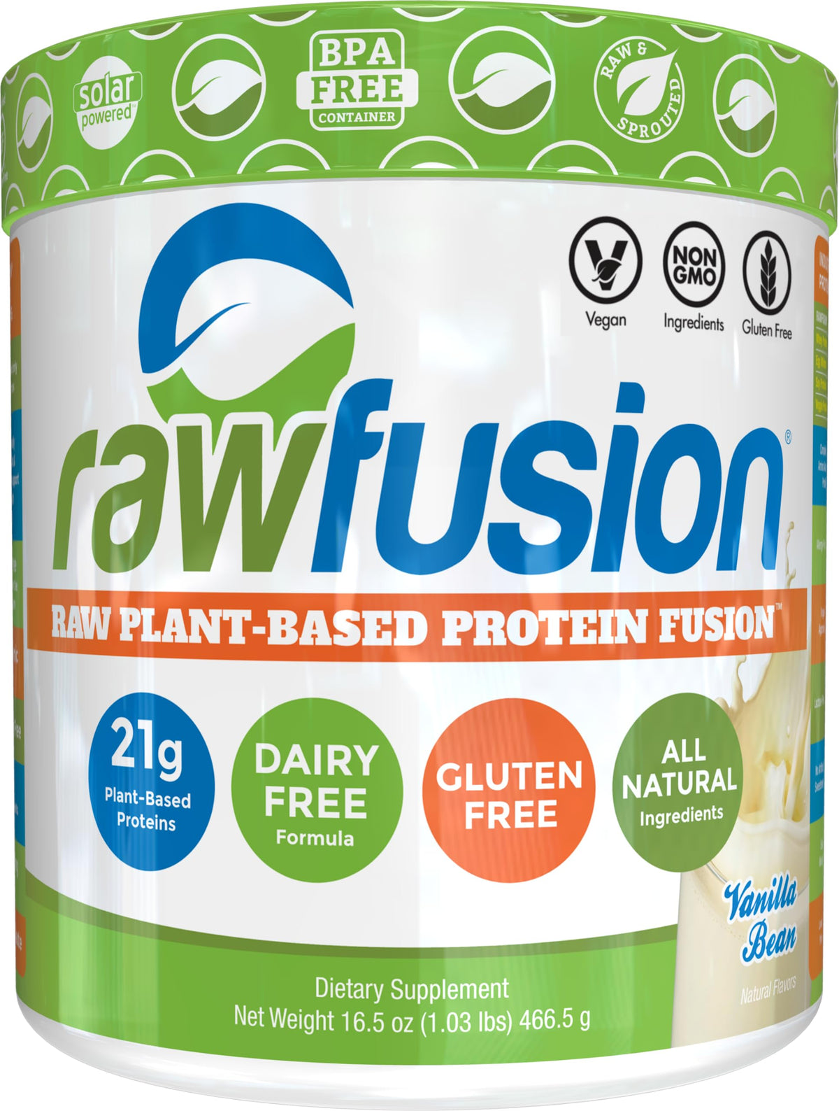 Rawfusion- Vegan Protein Powder, Vanilla Bean - 21g of Plant Based Protein, Low Net