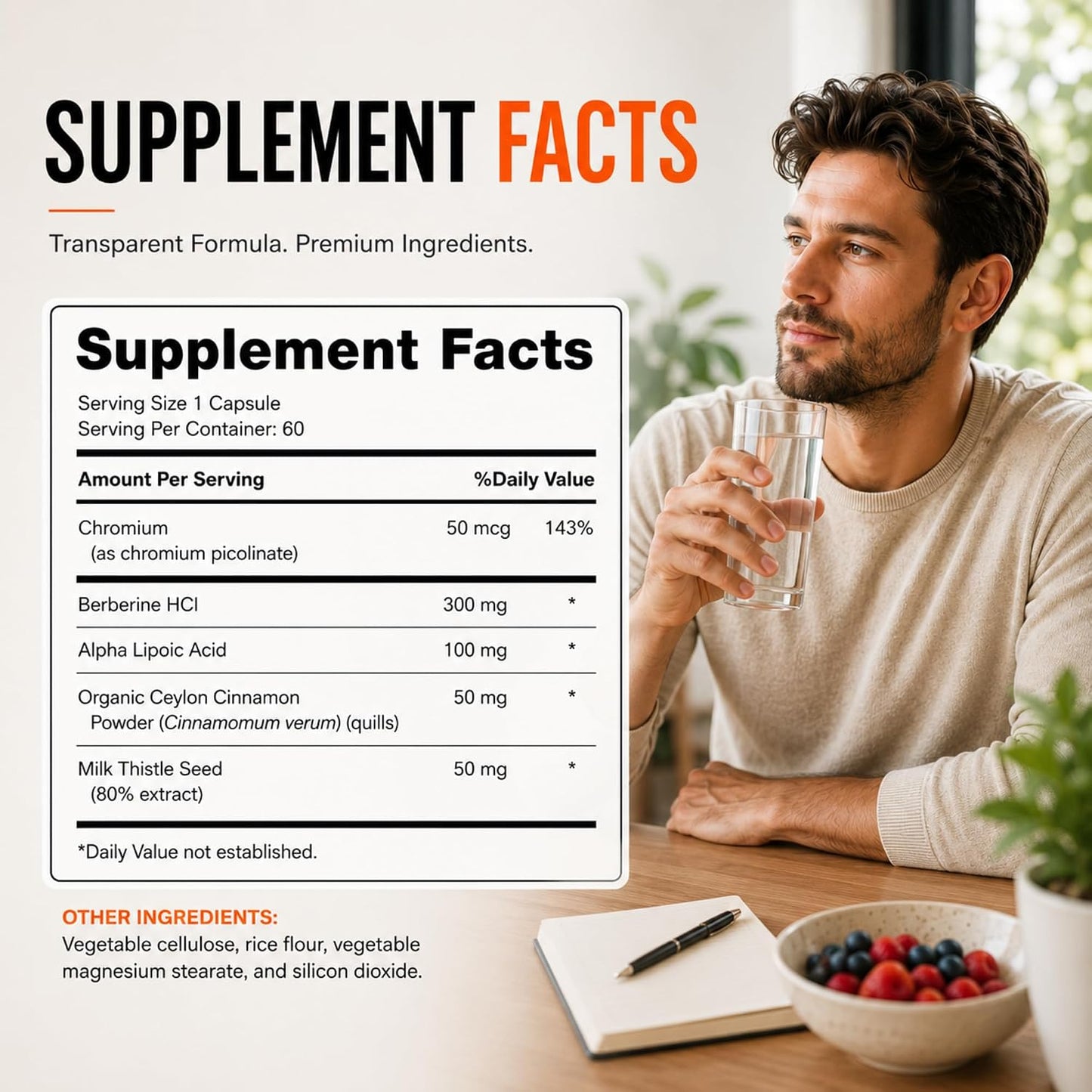 HerbaMe Berberine Supplement with Ceylon Cinnamon, Chromium, Alpha Lipoic Acid, Metabolic Care Supports Metabolism & Cardiovascular Health and Immune System, Helps Maintain Steady Energy Levels