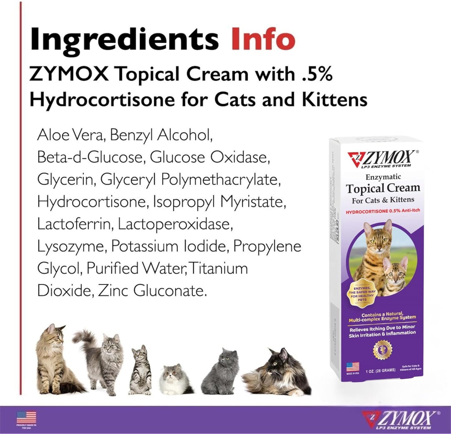 Zymox Cat & Kitten Topical Cream w/ .5% hydrocortisone - 1 oz. Tube