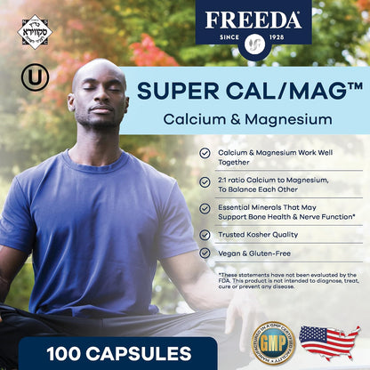 Freeda Calcium Magnesium 2:1 Supplement - 250 Capsules | Vegan Calcium & Magnesium Formula - Third-Party Tested - Support Bone Strength, Muscle Relaxation, and Healthy Nerve Function