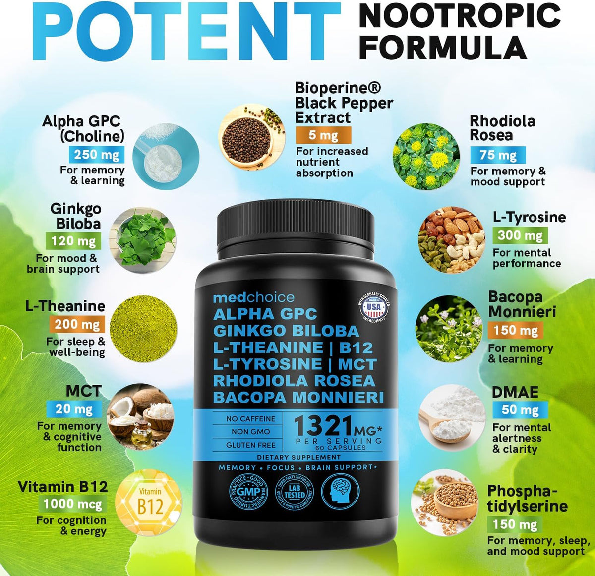29-in-1 Methylated Multivitamin for Men & Women with Omega 3, Active B12, 5-MTHF Folate (70ct) & 12-in-1 Nootropic Brain Supplement Anhydrous: Ginkgo Biloba for Brain Support, Memory, Focus (120 ct)