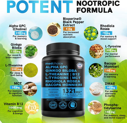 29-in-1 Methylated Multivitamin for Men & Women with Omega 3, Active B12, 5-MTHF Folate (70ct) & 12-in-1 Nootropic Brain Supplement Anhydrous: Ginkgo Biloba for Brain Support, Memory, Focus (120 ct)