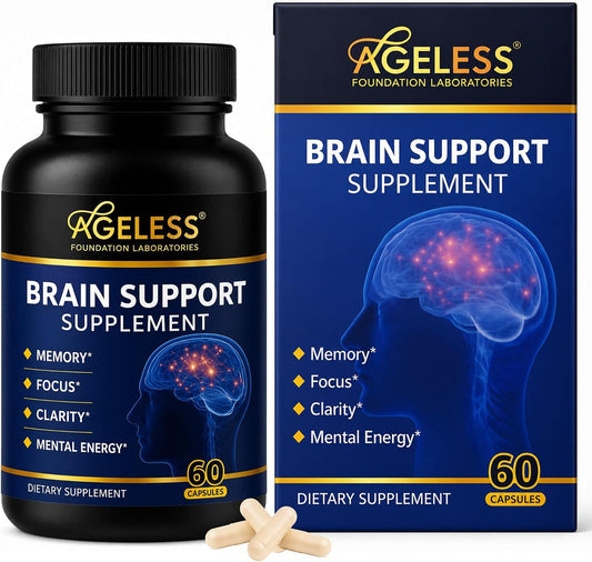 Ageless Brain Supplement for Memory and Focus, 60 Capsules | Mental Clarity & Cognitive Support Formula with Vitamins B6 & B12 | Supports Brain Health, Alertness & Daily Performance