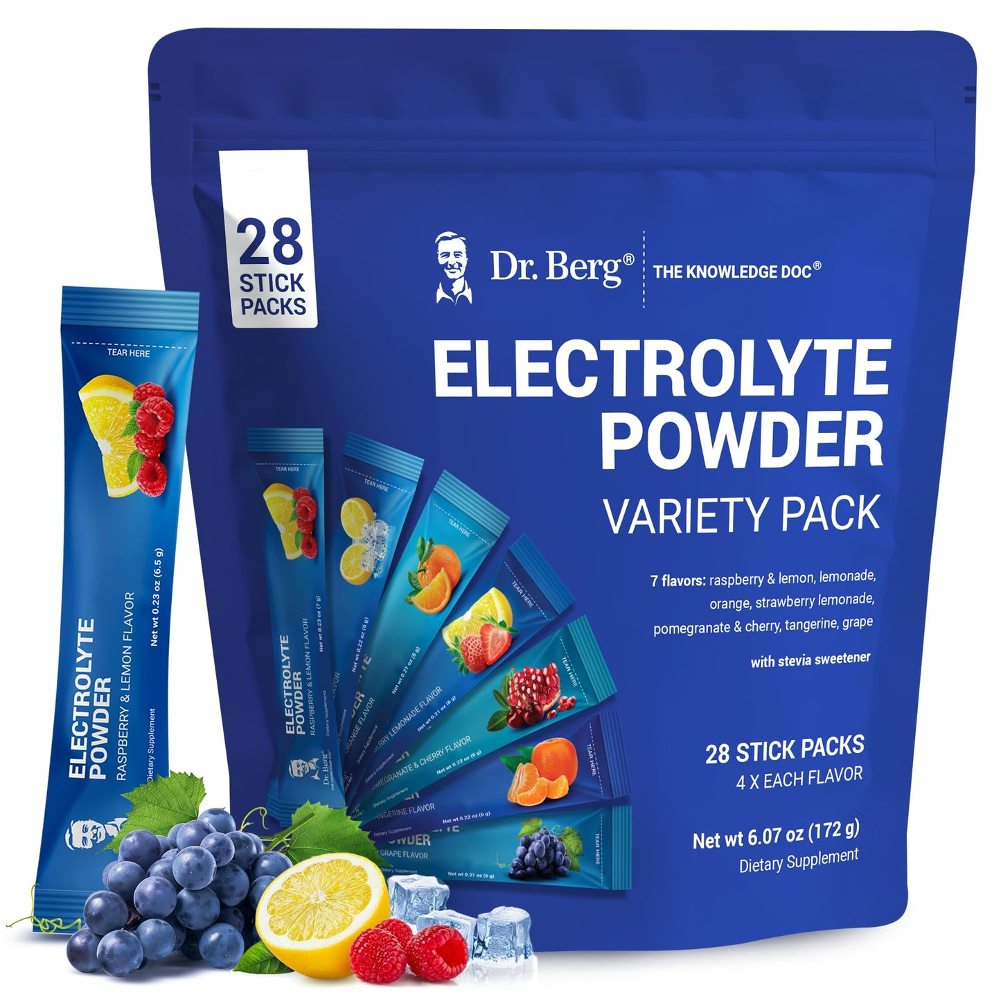 Dr. Berg Sugar Free Electrolyte Powder Packets (Variety Pack) - Daily Electrolyte Drink Mix - 28 Total Hydration Pouches Sugar Free - Keto Electrolytes Powder Packets No Sugar - 7 Delicious Flavors