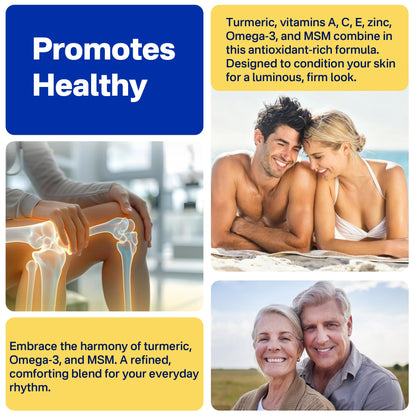 Omega-3 Gummies + Turmeric - Omega 3 Fish Oil Alternative for Adults - Algae DHA 600mg & EPA 300mg, Vitamins A, C, E, Zinc & MSM, Sugar Free, 60 Cts