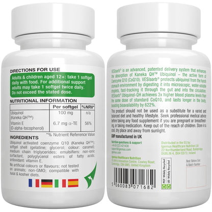Igennus Advanced VESIsorb Ubiquinol 100mg, 90 Softgels | Water-Soluble Coenzyme Q10 Supplement for Energy & Heart, 600% Bioavailability, Fast-Acting, 3-Month Supply
