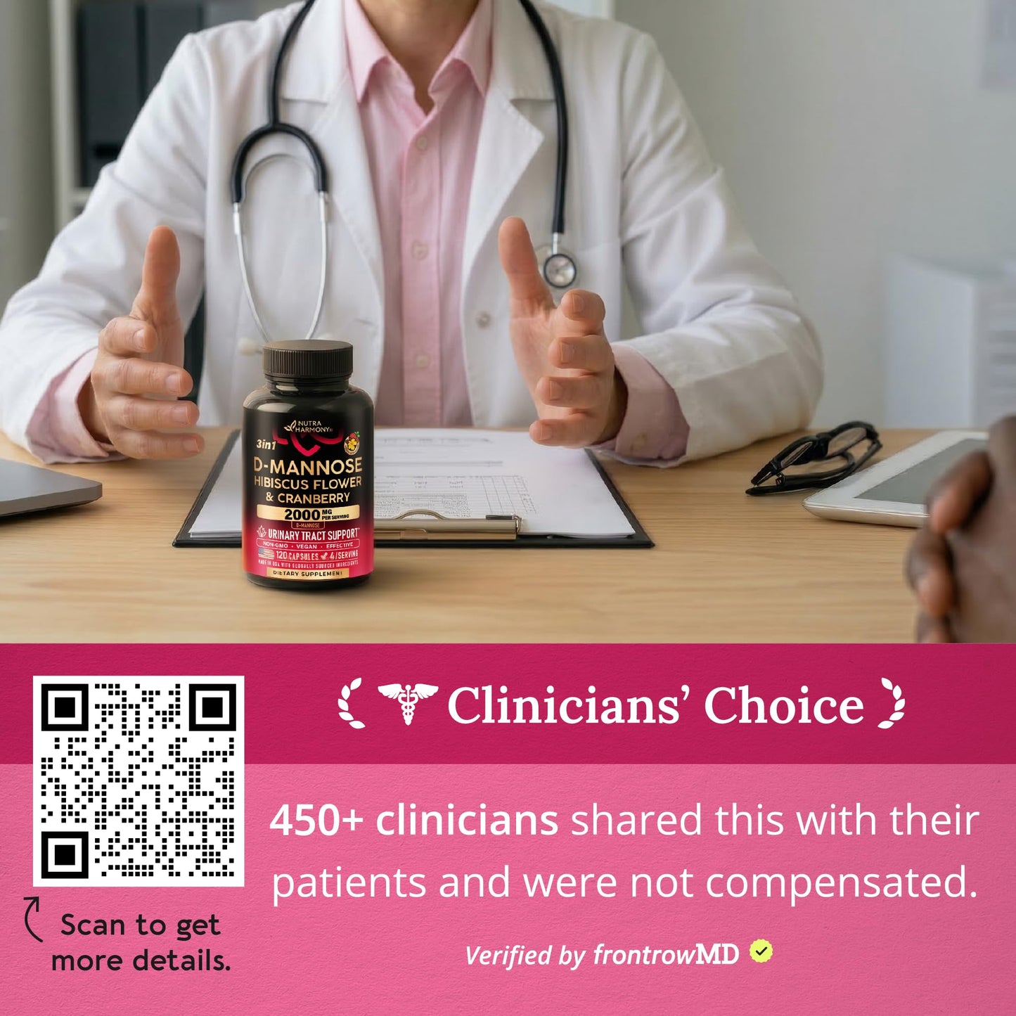 D-Mannose 2000mg with Cranberry & Hibiscus - Clinically Tested Strength for Urinary Tract Health - Supplement for Women - Bladder, Liver & Microflora Support - Lab Tested - Vegan, 120 Capsules