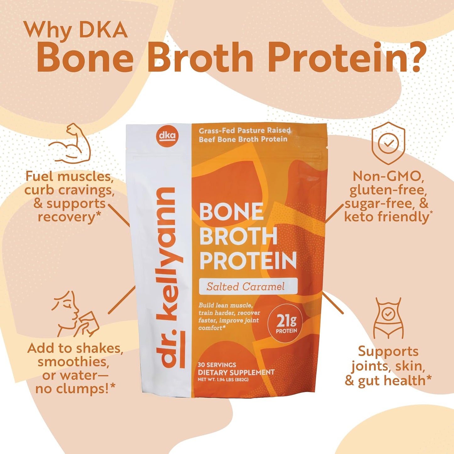 Dr. Kellyann Keto Bone Broth Protein Powder Bundle of (1) Chocolate, (1) Vanilla, & (1) Salted Caramel