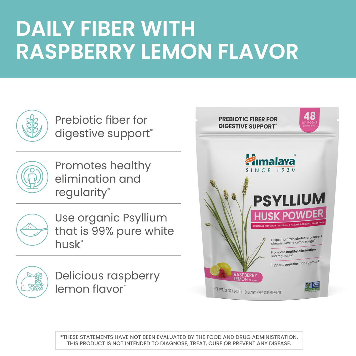 Himalaya Organic Psyllium Whole Husk Fiber Supplement,Unflavored,12 oz