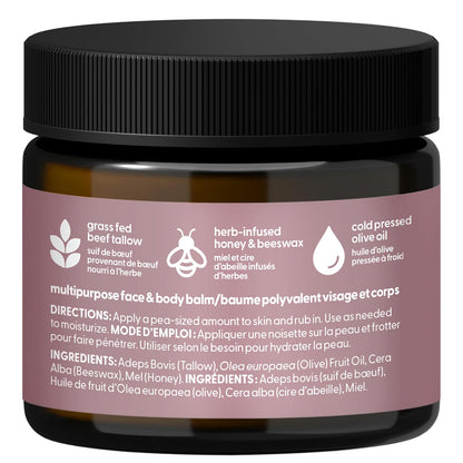 M3 Naturals Grass Fed Beef Tallow and Honey Balm for Face (Unscented, 2oz)
