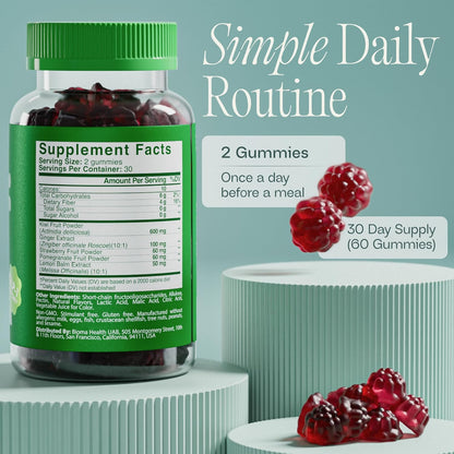 Fiber Gummies for Women - Natural GLP-1 Support with Kiwi, Pomegranate & Ginger - Sugar Free Digestive Health Supplement, Prebiotic FOS Fiber - Vegan & Gluten Free (60 Gummies - 30 Day Supply)