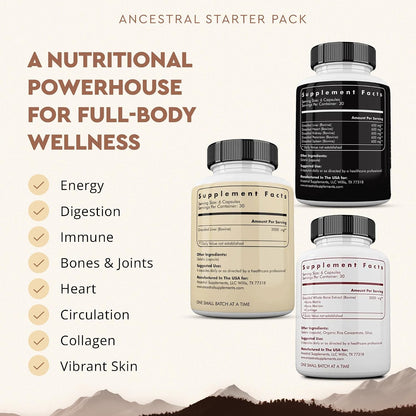Ancestral Supplements Starter Pack, Grass Fed Beef Liver, Organ, Bone and Marrow Capsules, Non-GMO