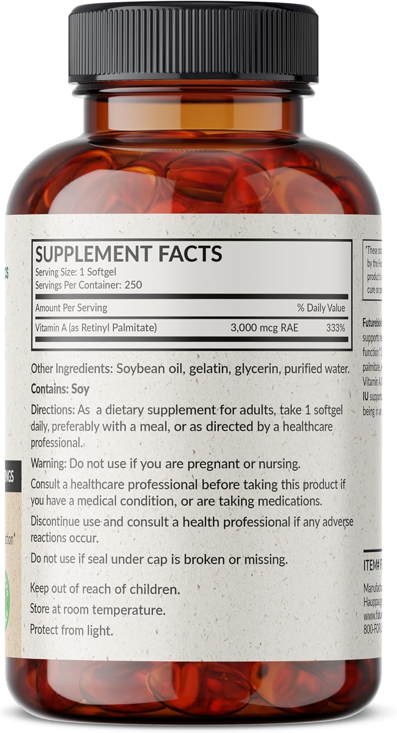 Futurebiotics Vitamin A 10,000 IU Premium Non-GMO Formula Supports Healthy Vision & Immune System and Healthy Growth & Reproduction, 250 Softgels