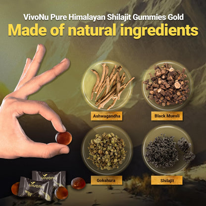 VivoNu Shilajit* Gummies,Pure Himalayan* micronutrient Supplement, Himalayan Premium Ingredient with Shilajit, Ashwagandha, Gokshura, Fulvic Acid & 85+ Trace Minerals I for Men & Women (4000MG/1 Bag)