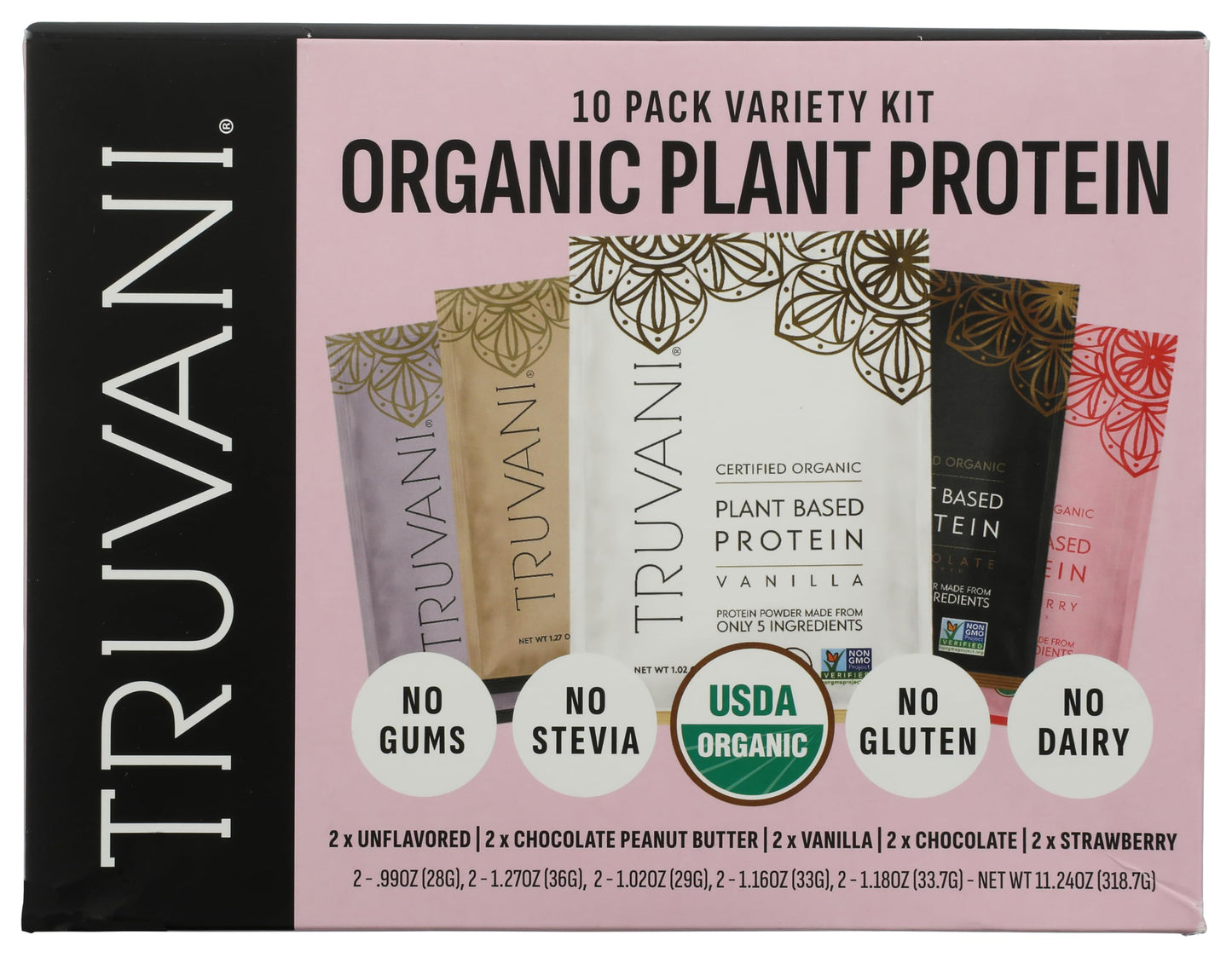 Truvani Organic Plant Based Protein Powder | Strawberry | 10 Servings | Vegan | 20g Pea Protein | Single Serving Travel Packets | Keto | Gluten & Dairy Free | Low Carb