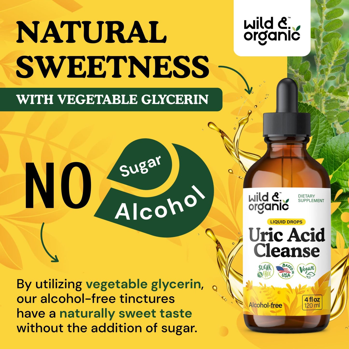 Wild & Organic Uric Acid Cleanse Liquid Drops - Tart Cherry, Turmeric, Celery, Chanca Piedra, Dandelion Root Extract Complex - Uric Acid Supplement - Vegan, Sugar & Alcohol-Free Tincture - 4 fl oz