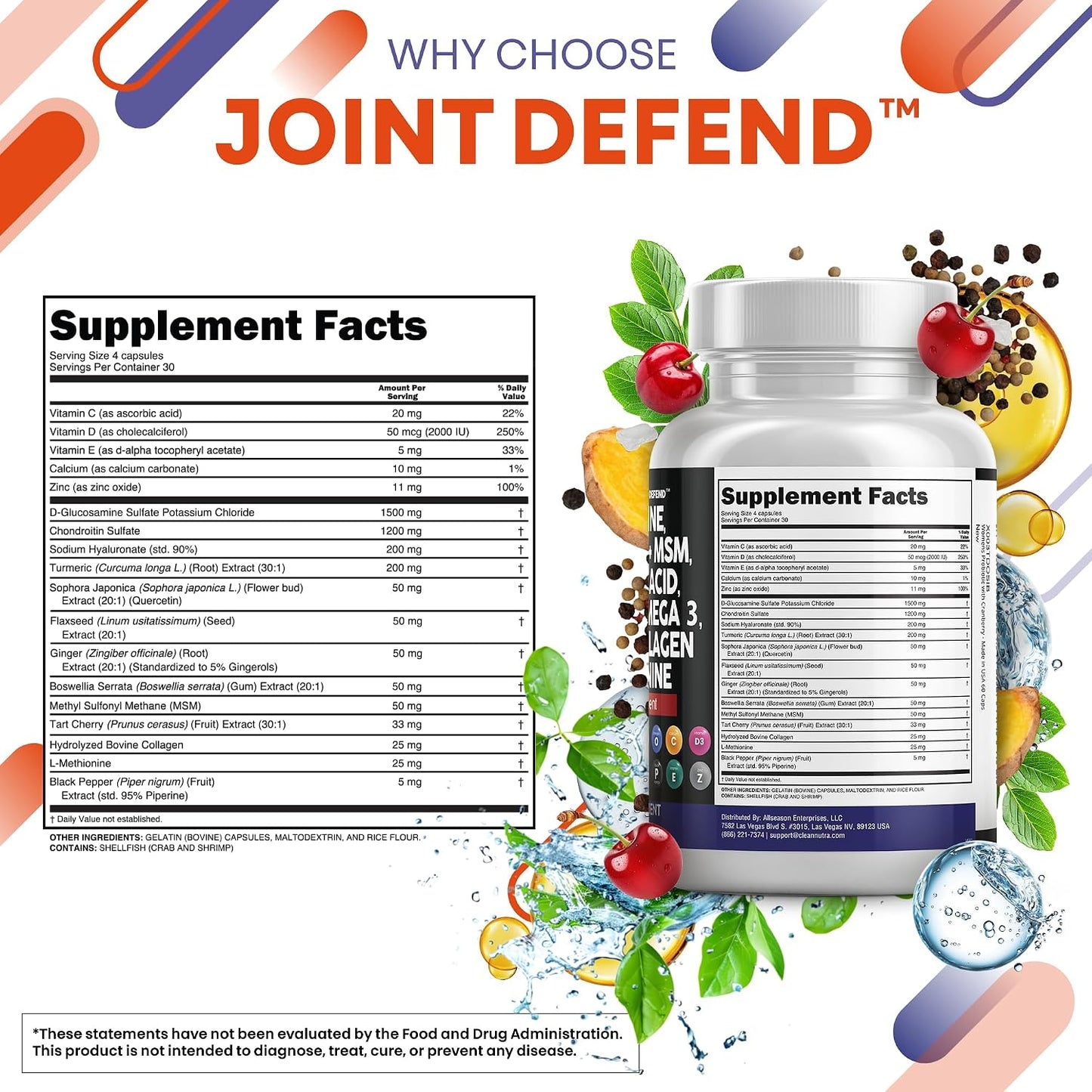 Clean Nutraceuticals Glucosamine 1500mg Chondroitin 1200mg MSM with Turmeric Curcumin, Collagen, Hyaluronic Acid, Omega 3 – Joint Health Supplement for Men & Women – Joint Complex – 120 Count