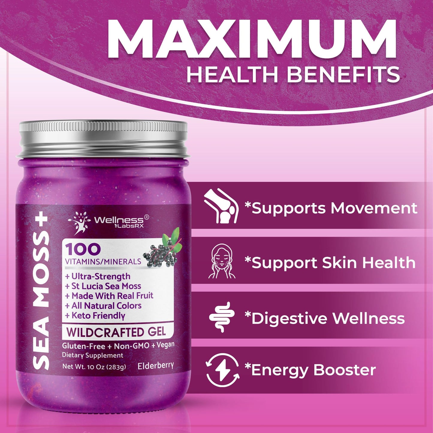 WELLNESS LABSRX Irish Sea Moss Gel Raw - Wildcrafted Superfood Seamoss Gel - Pineapple Mango Flavor, Vitamin and Mineral-Rich from Pristine Caribbean Waters - 10 oz.