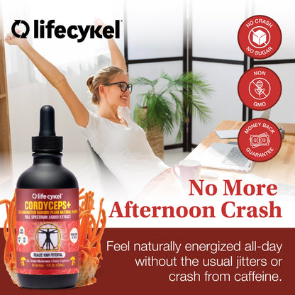 Life Cykel Cordyceps Mushroom Extract with Kakadu Plum - Energy, Stamina & Vitality Support, Natural Aging Supplement - Non-GMO and Vegan Tincture - 4Fl Oz