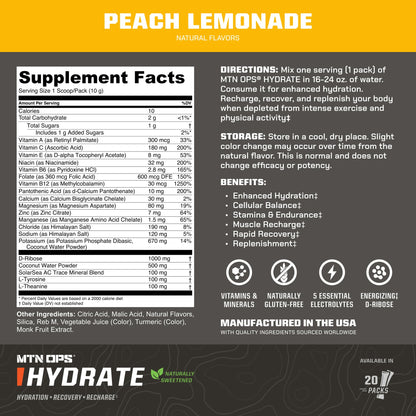 MTN OPS Hydrate Sugar Free Electrolyte Packets, Mango Peach