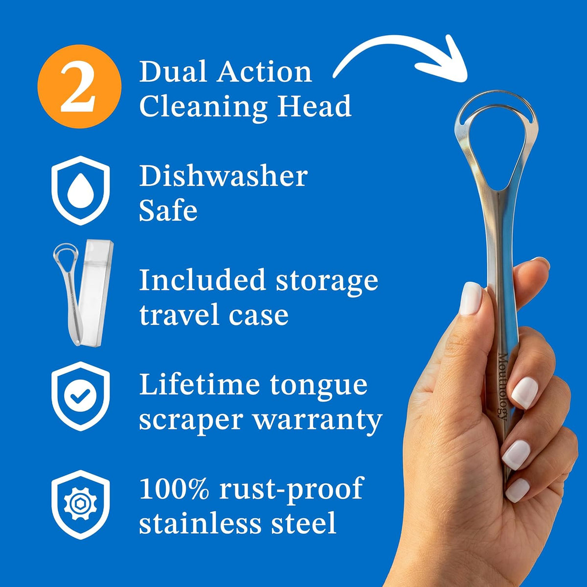 Mouthology Tongue Scraper for Adults (2 Pack), Reduce Bad Breath, Metal Tongue Scraper, Tongue Cleaner, Tongue Scraper, Stainless Steel Tongue Scraper, Tongue Cleaner for Adults, Tongue Scrubber