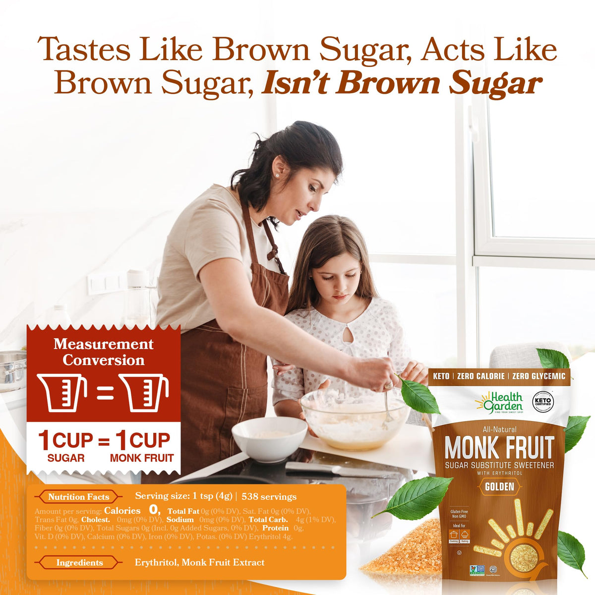 Health Garden Monk Fruit Sweetener, Golden Sugar Substitute - 2.5 lb