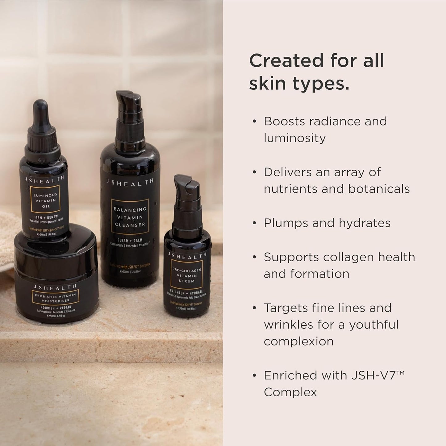 JSHealth 4-Step Vitamin Skincare System Clean, Hydrate, Firm, Repair | Complete Skin Care Routine with Vitamin C Serum, Moisturizer, Face Oil, & Facial Cleanser