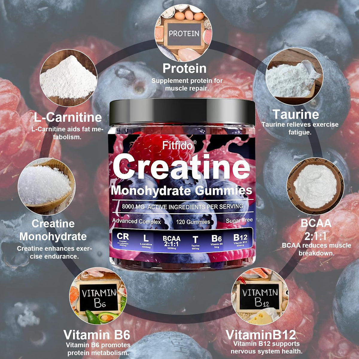 Creatine Monohydrate Gummies 5000mg with L-Carnitine, 120 Count