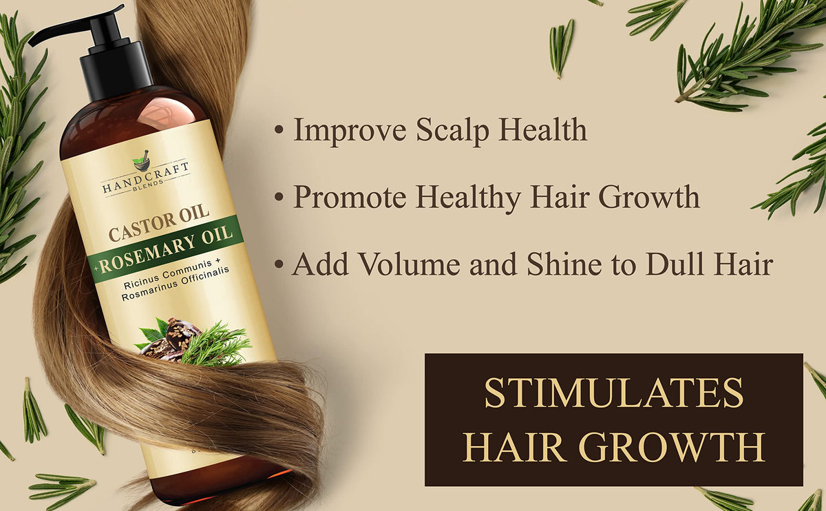 Handcraft Blends Castor Oil with Rosemary Oil for Hair Growth, Eyelashes, Eyebrows