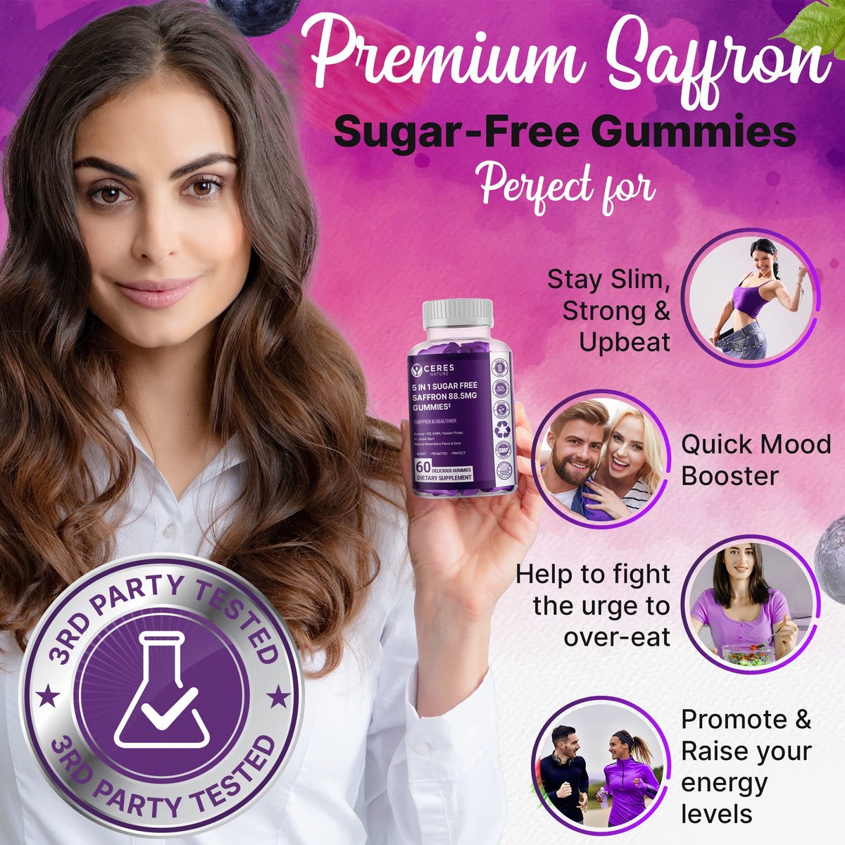 Premium Saffron Extract 88.5mg** Gummy - Appetite Control, Eye Support, Boost Energy