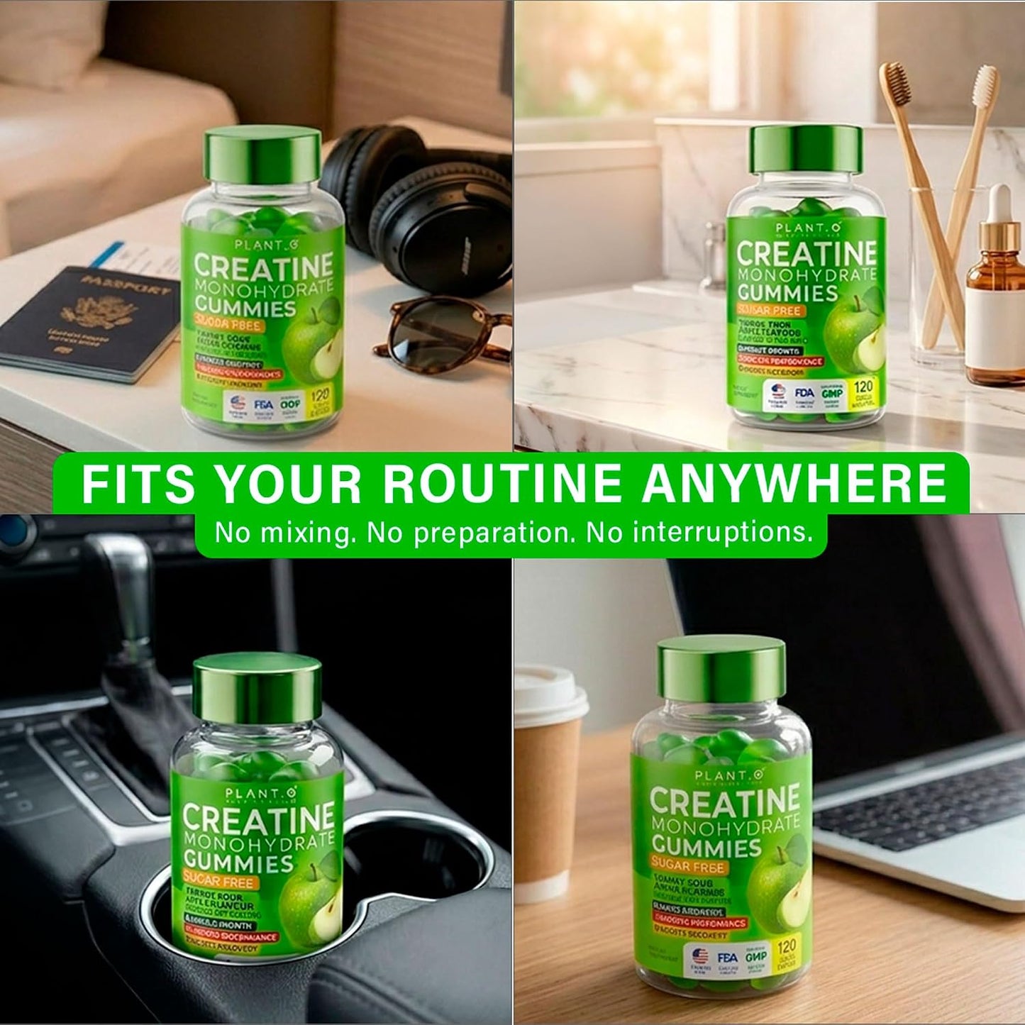 Creatine Monohydrate Gummies Sugar Free – 5000mg (5g) Per Serving (4 Gummies), 120 Count – Crisp Sour Green Apple Flavor – No Mixing – Vegan Creatine Gummies for Men & Women, Non-GMO, Gluten Free