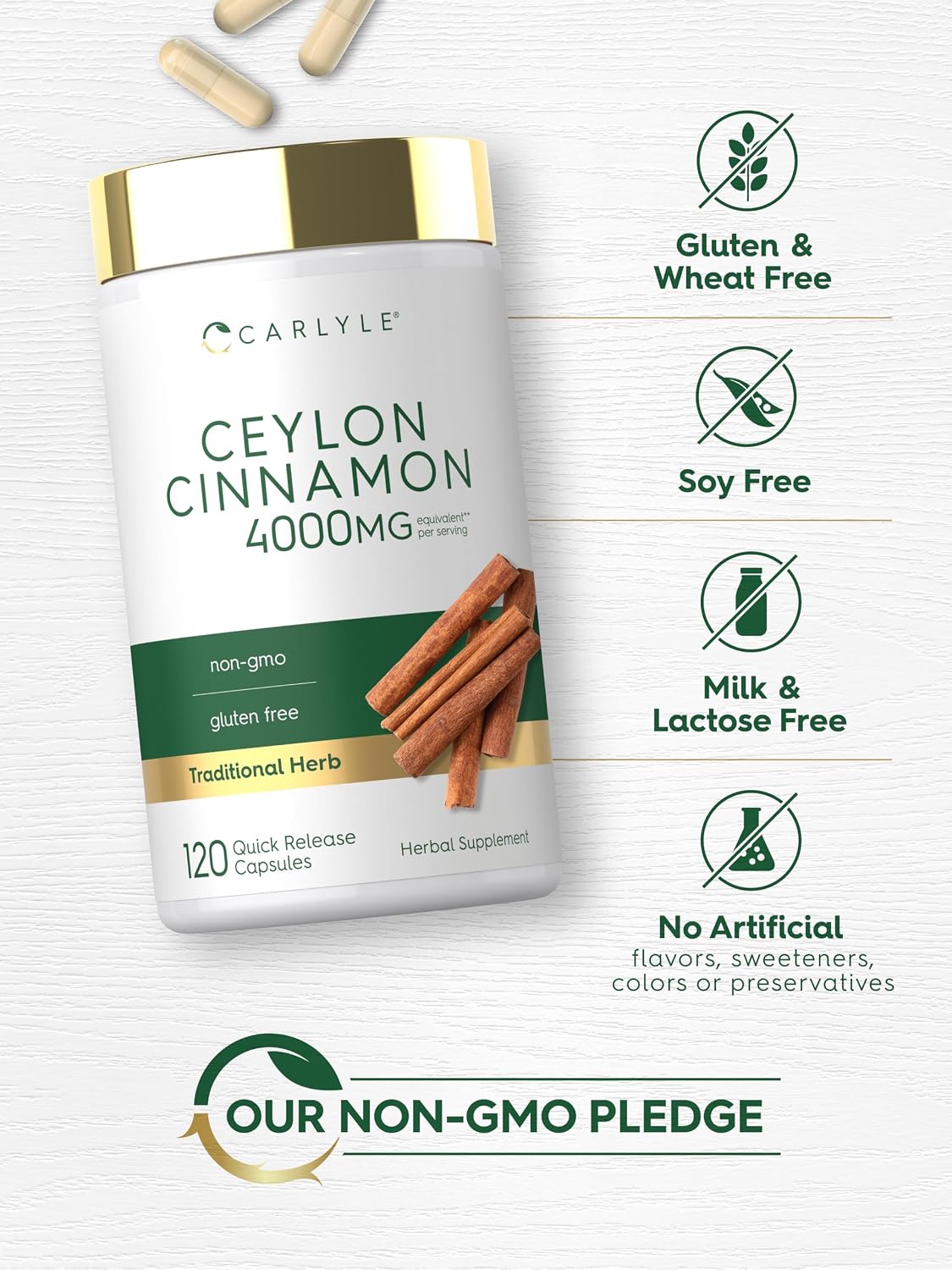 Carlyle Ceylon Cinnamon Capsules | 120 Count | Non-GMO & Gluten Free Supplement