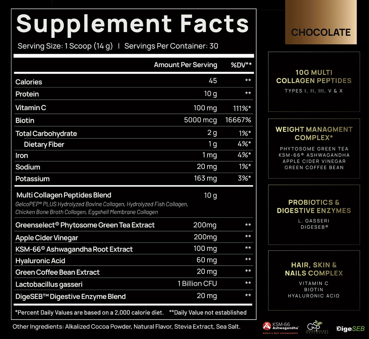TERRA ELMNT Premium Chocolate Multi Collagen Powder for Women Weight Management