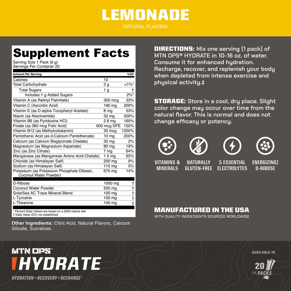 MTN OPS Hydrate Sugar Free Electrolyte Packets, Mango Peach