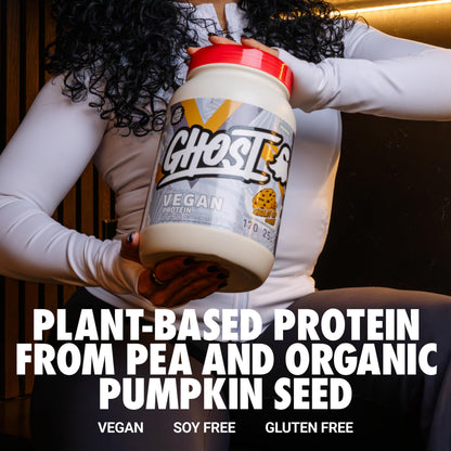 GHOST Vegan Protein Powder, Chocolate Chip Cookies – 2.9LB Tub, 25G of Protein - Plant-Based Pea & Organic Pumpkin Blend Protein with Fiber & Iron - Flavored Post Workout Shakes - Soy, Gluten Free