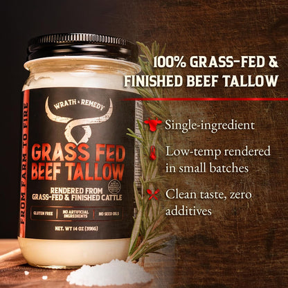 Beef Tallow for Cooking (14 oz) + Organic Beef Tallow for Skin - 4 OZ (Vanilla)