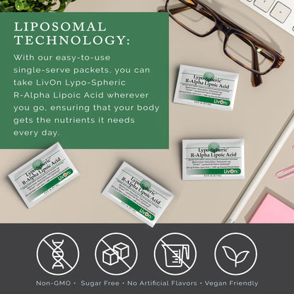 LivOn Laboratories Lypo-Spheric R-Alpha Lipoic Acid - 226mg Per Packet - Liposome Encapsulated for Maximum Bioavailability - 100% Non-GMO (30 Individual Packets)