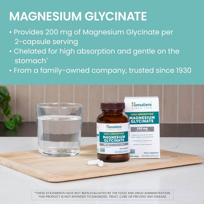 Himalaya Magnesium Glycinate, High Absorption, 200 mg, 60 Vegan Capsules,
