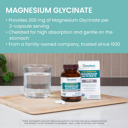 Himalaya Magnesium Glycinate, High Absorption, 200 mg, 60 Vegan Capsules,