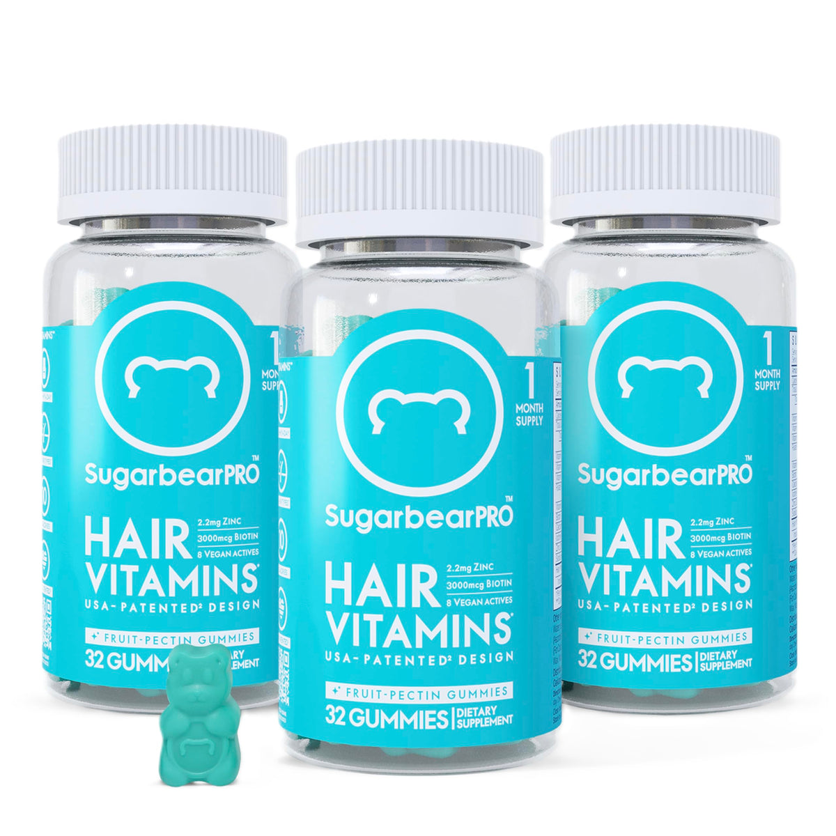SugarbearPro Hair Vegan Vitamin Gummies for Luscious Hair with Biotin, Vitamin E, Folic 