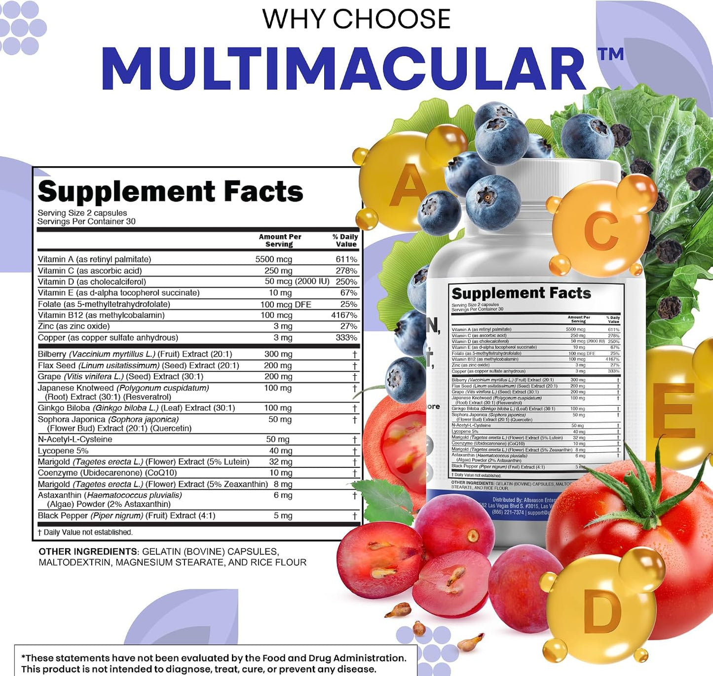 Clean Nutra Eye Vitamins with Bilberry Lutein and Zeaxanthin Supplements Lycopene 40mg Resveratrol Grape Seed Astaxanthin for Eyes - Eye Care Health Support Eye Vitamin and Mineral Supplement