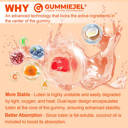 Sugar-Free Lutein Zeaxanthin Supplements Gummies (25mg) Vitamins A, C, E, Bilberry, Astaxanthin - Coconut Oil for Better Absorption - Adults & Teens Vision Health, Eye Strain, Dry Eyes - Vegan, 60Cts