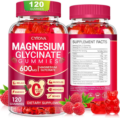 Magnesium Glycinate Gummies 600mg, Sugar Free Magnesium Gummies for Adults
