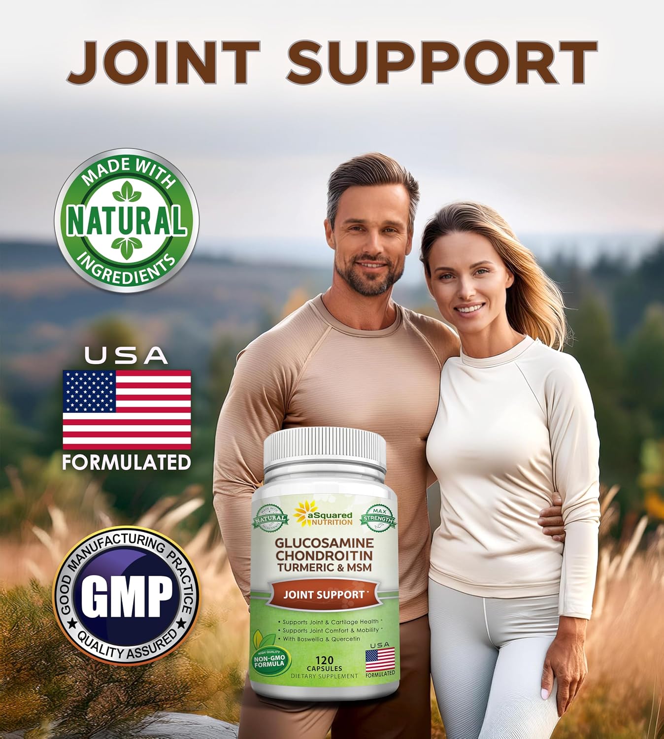 aSquared Nutrition Glucosamine Chondroitin Turmeric MSM Boswellia - 120 Capsules - Joint Support Supplement - Joint Support Relief Pills for Health - Natural Supplement for Back, Knee & Hands